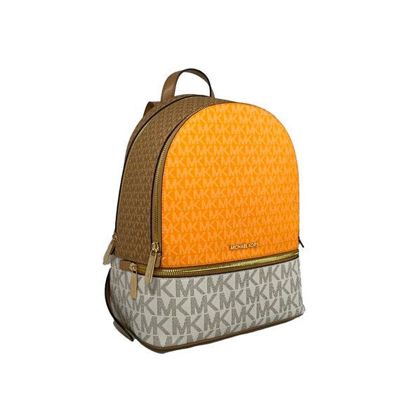 S Michael Kors Rhea Medium Zip Orange Ivory Logo Backpack 35S5GRAB6V NWT $358 main image 8
